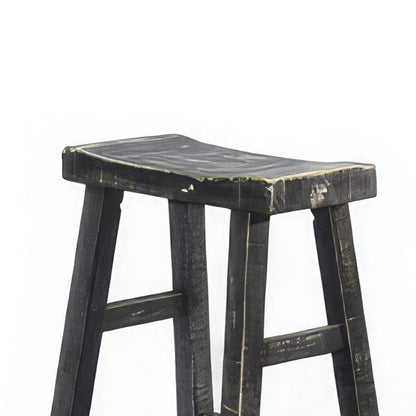 Rena Barstool Set of 2, Saddle Style Seat, Black Sand Mahogany Wood