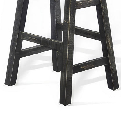 Rena Barstool Set of 2, Saddle Style Seat, Black Sand Mahogany Wood