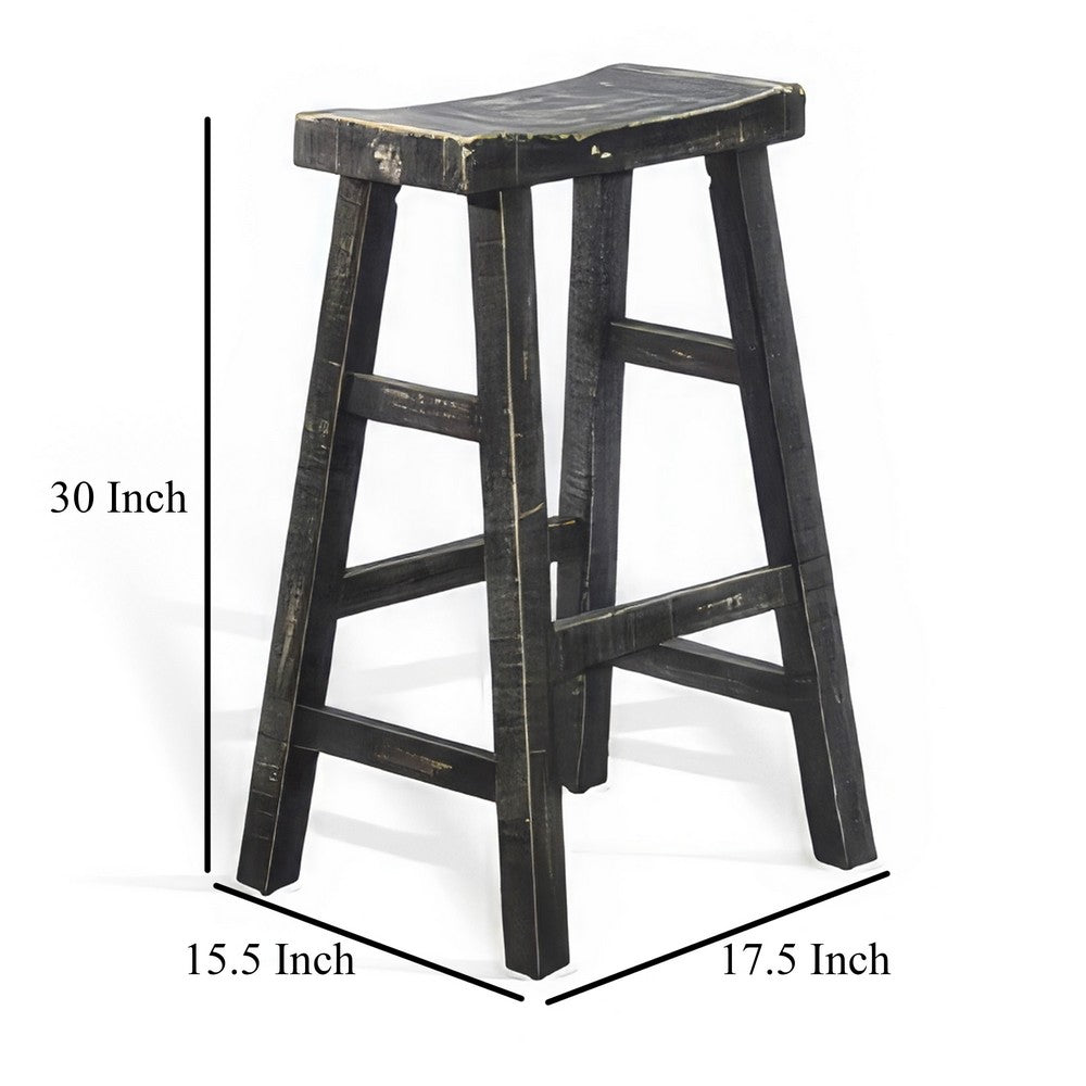 Rena Barstool Set of 2, Saddle Style Seat, Black Sand Mahogany Wood