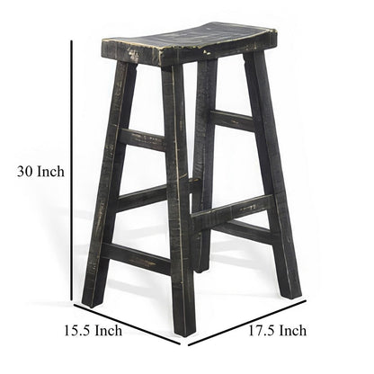 Rena Barstool Set of 2, Saddle Style Seat, Black Sand Mahogany Wood
