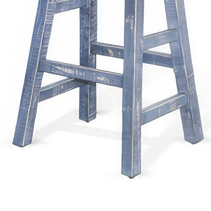 Rena Counter Stool Set of 2, Saddle Seat, Ocean Blue Mahogany Wood