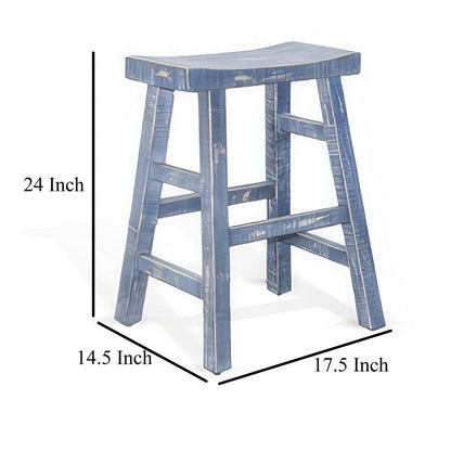 Rena Counter Stool Set of 2, Saddle Seat, Ocean Blue Mahogany Wood