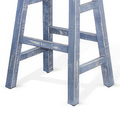 Rena Barstool Set of 2, Saddle Style Seat, Ocean Blue Mahogany Wood