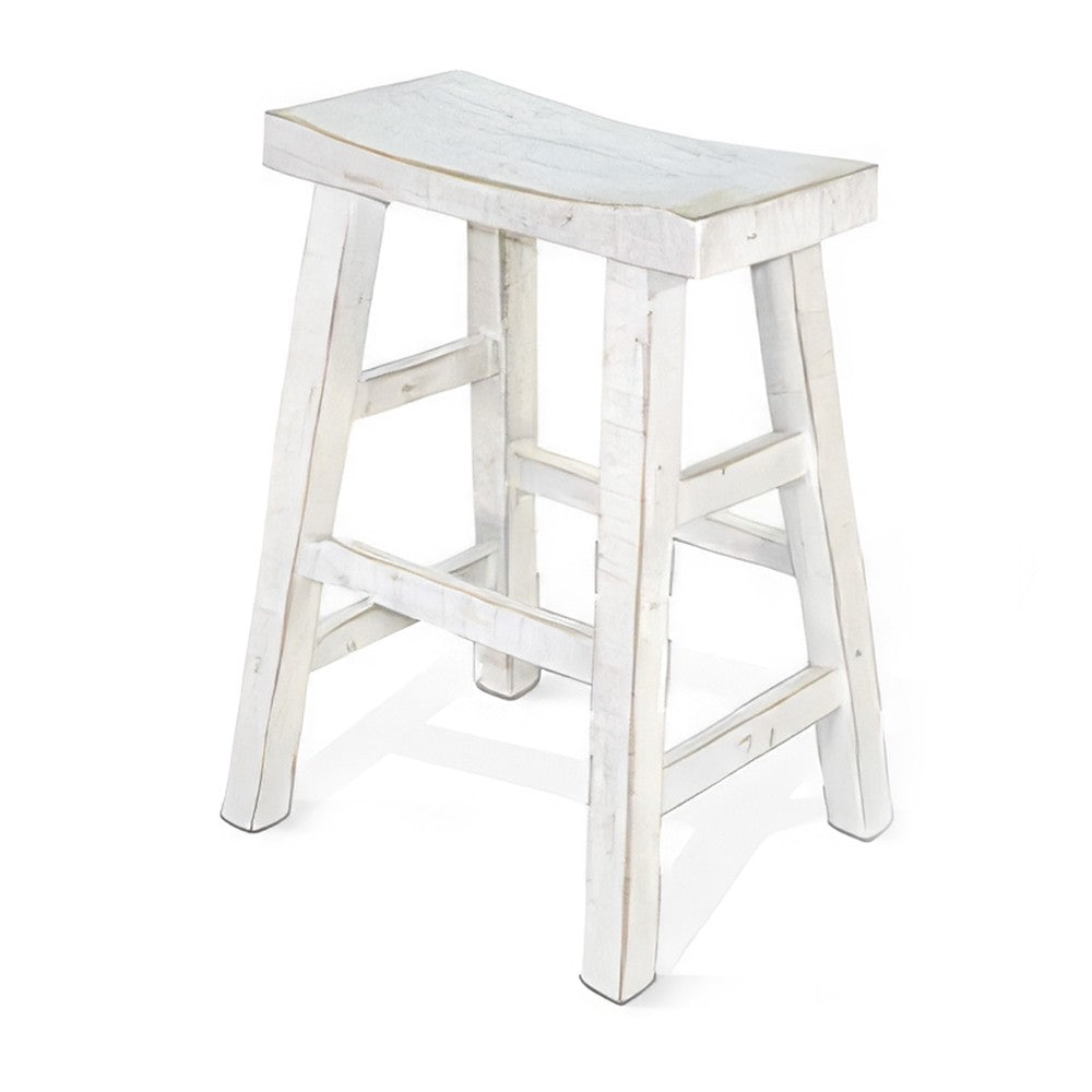 Rena Counter Stool Set of 2, Saddle Seat, White Sand Mahogany Wood