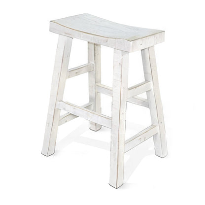 Rena Counter Stool Set of 2, Saddle Seat, White Sand Mahogany Wood