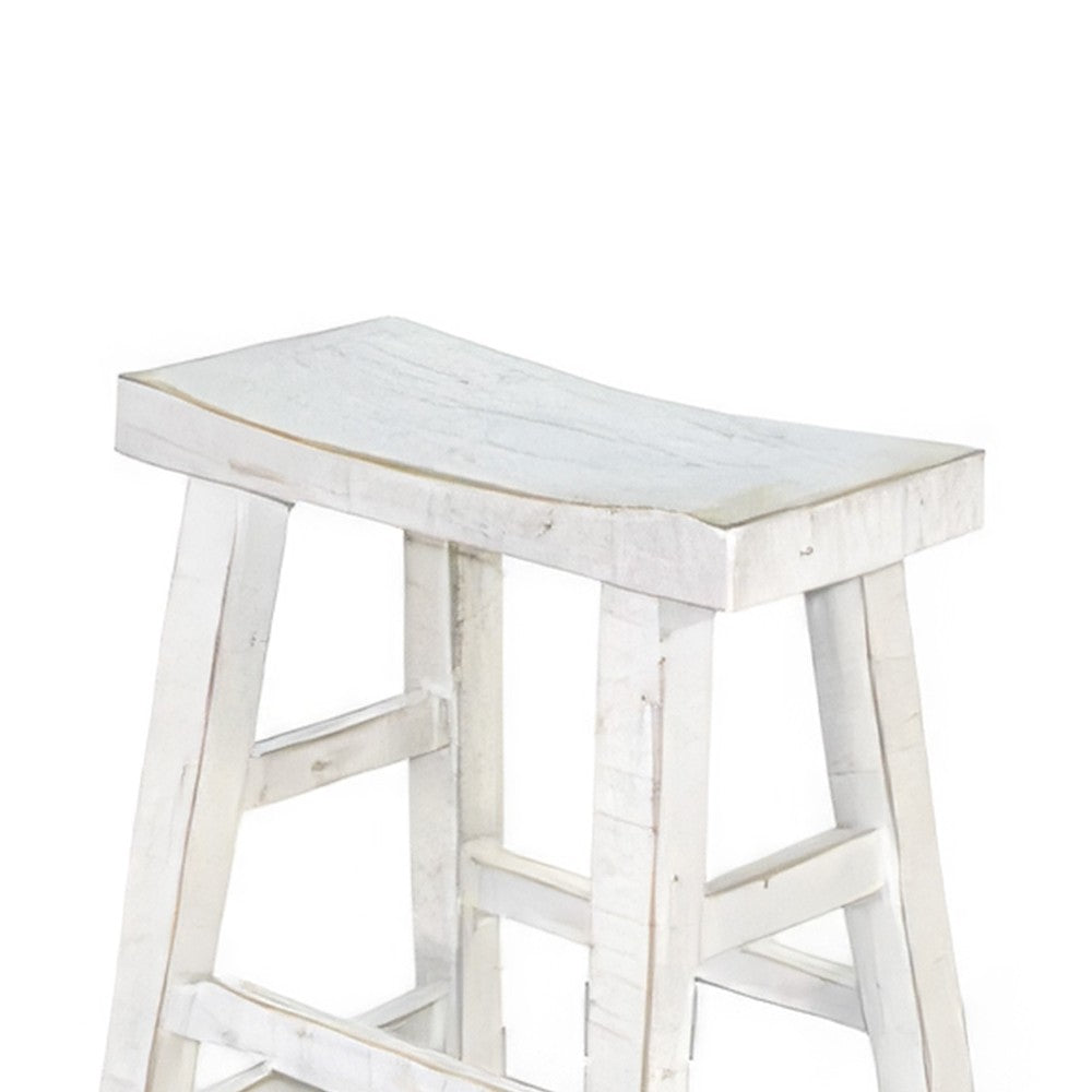 Rena Counter Stool Set of 2, Saddle Seat, White Sand Mahogany Wood