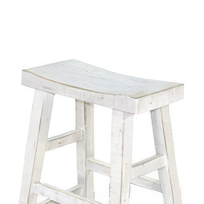 Rena Counter Stool Set of 2, Saddle Seat, White Sand Mahogany Wood