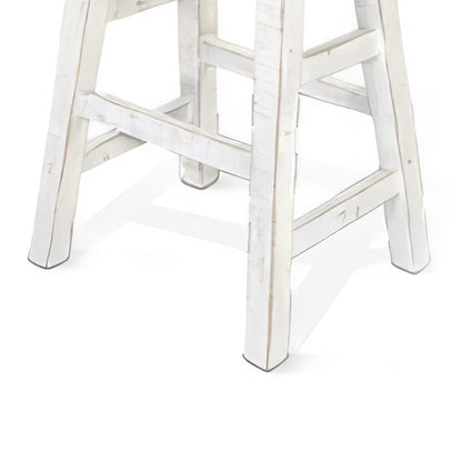 Rena Counter Stool Set of 2, Saddle Seat, White Sand Mahogany Wood