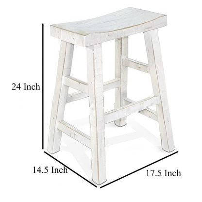 Rena Counter Stool Set of 2, Saddle Seat, White Sand Mahogany Wood