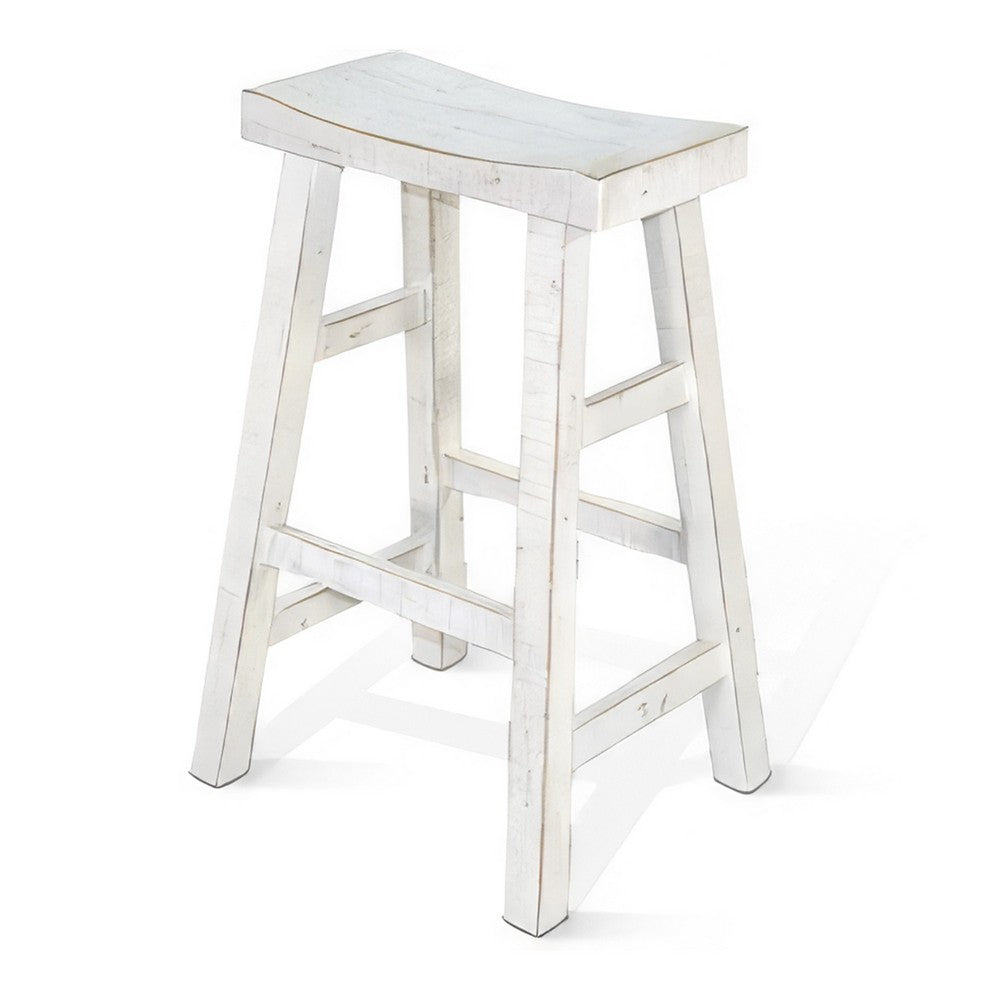 Rena Bar Stool Set of 2, Saddle Style Seat, White Sand Mahogany Wood