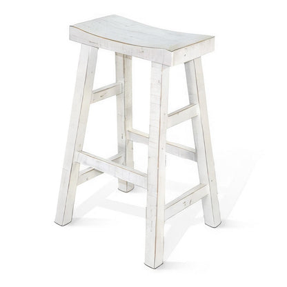 Rena Bar Stool Set of 2, Saddle Style Seat, White Sand Mahogany Wood