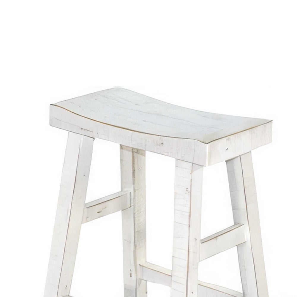Rena Bar Stool Set of 2, Saddle Style Seat, White Sand Mahogany Wood