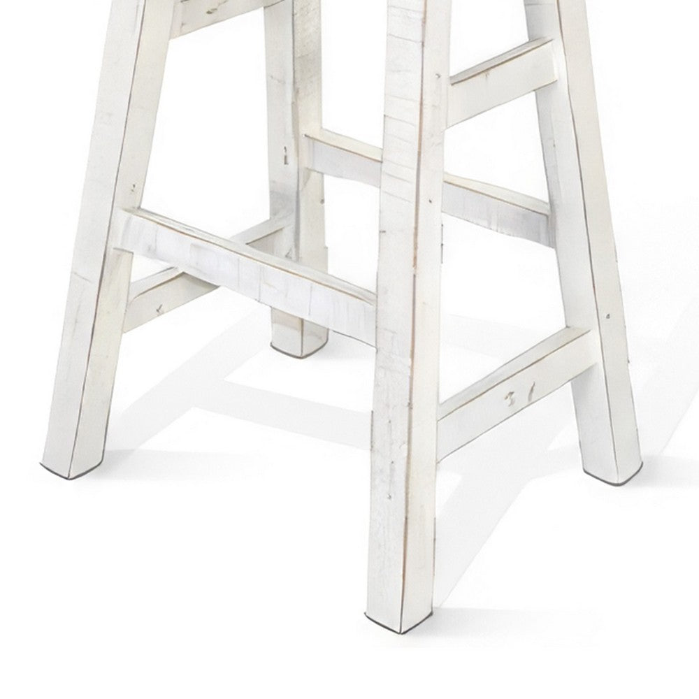 Rena Bar Stool Set of 2, Saddle Style Seat, White Sand Mahogany Wood