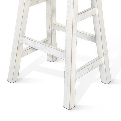 Rena Bar Stool Set of 2, Saddle Style Seat, White Sand Mahogany Wood