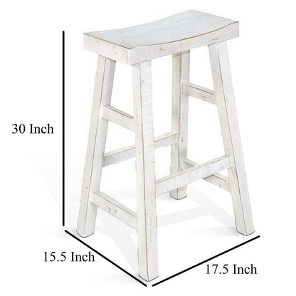 Rena Bar Stool Set of 2, Saddle Style Seat, White Sand Mahogany Wood