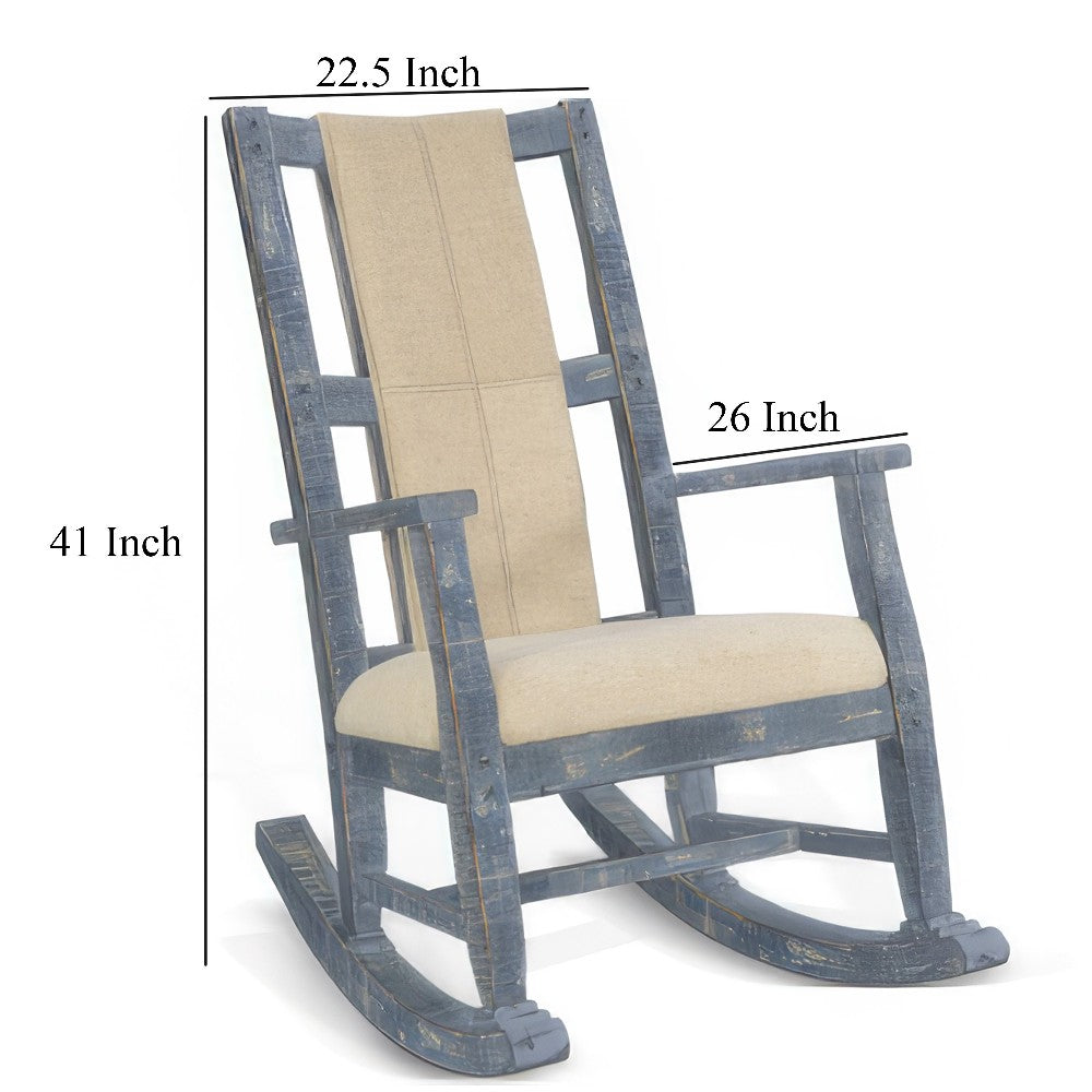 Rena Rocking Chair, Cushion Seat and Back, Blue Mahogany Mindy Wood