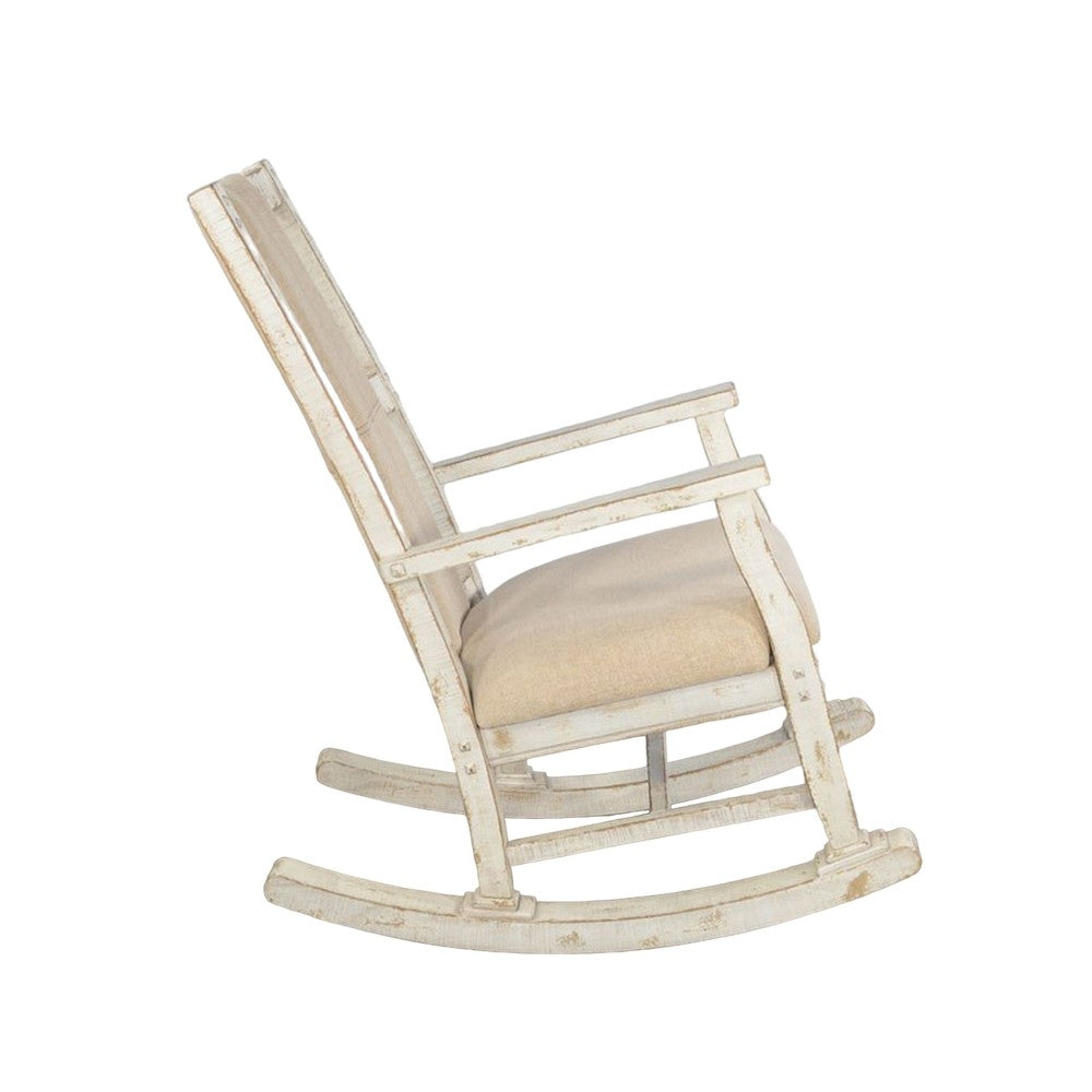 Rena Rocking Chair, Cushion Seat and Back, White Mahogany Mindy Wood