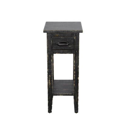 Rena Chairside Table w Drawer and Shelf, 14 Inch Black Mahogany Wood
