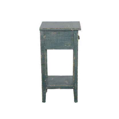 Rena Chairside Table, Drawer and Shelf, 14 Inch Green Mahogany Wood