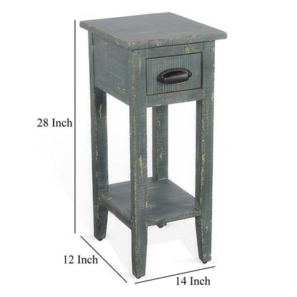 Rena Chairside Table, Drawer and Shelf, 14 Inch Green Mahogany Wood