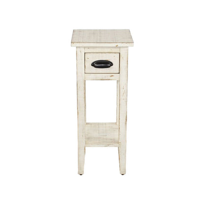 Rena Chairside Table, Drawer and Shelf, 14 Inch White Mahogany Wood