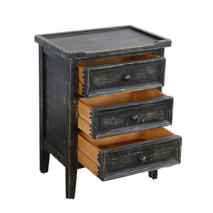 Rena End Table with 3 Drawers, 19 Inch Distressed Black Mahogany Wood