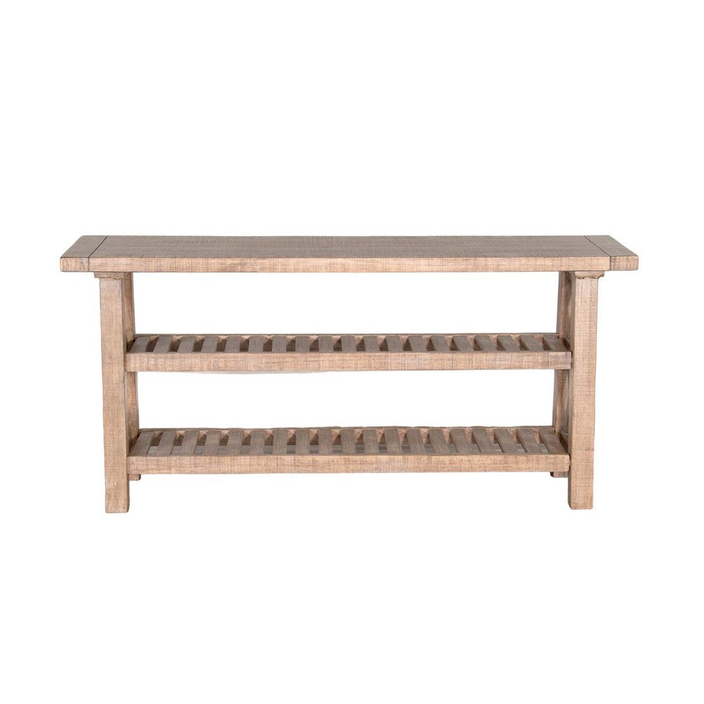 Anva Sofa Table, Light Brown Mahogany, 2 Shelves, Rectangular 60 Inch