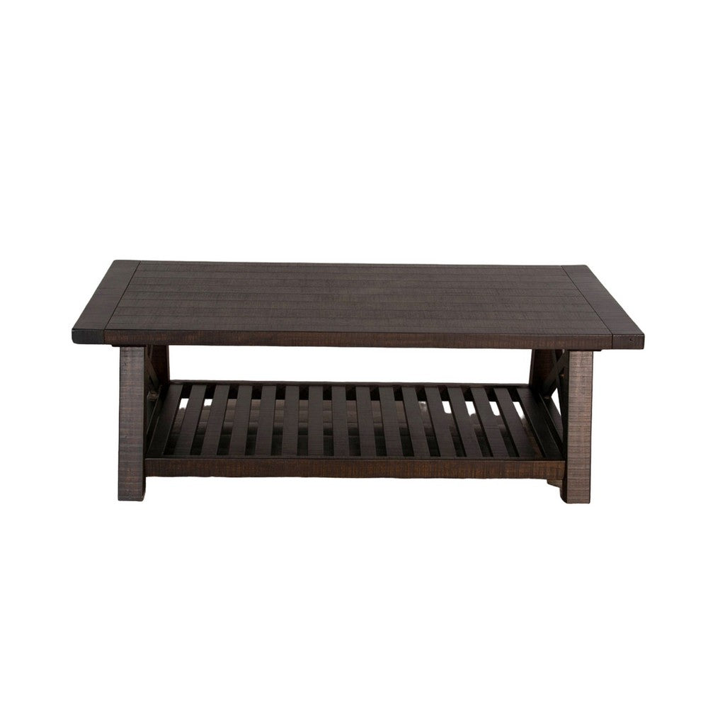 Anva Coffee Table, Dark Brown Mahogany, Shelf, Rectangular 52 Inch