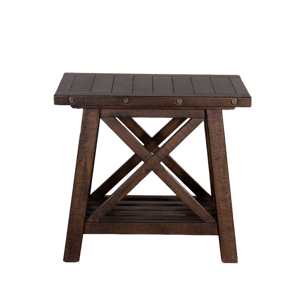 Anva Accent Chairside Table, Dark Brown Mahogany, Rectangular 28 Inch