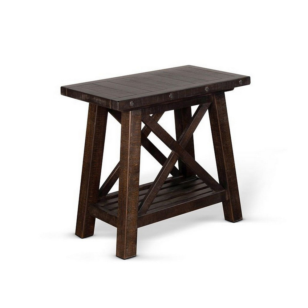 Anva Accent Chairside Table, Dark Brown Mahogany, Rectangular 28 Inch