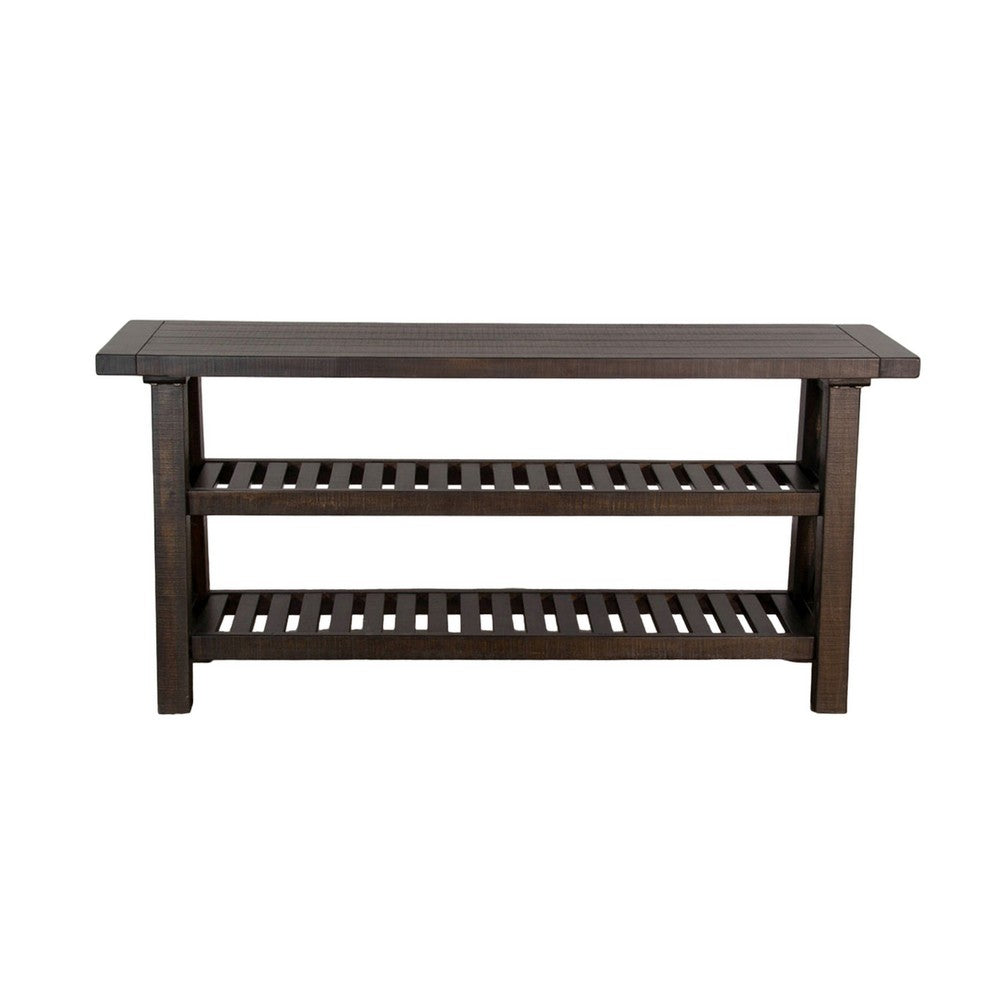 Anva Sofa Table, Dark Brown Mahogany, 2 Shelves, Rectangular 60 Inch