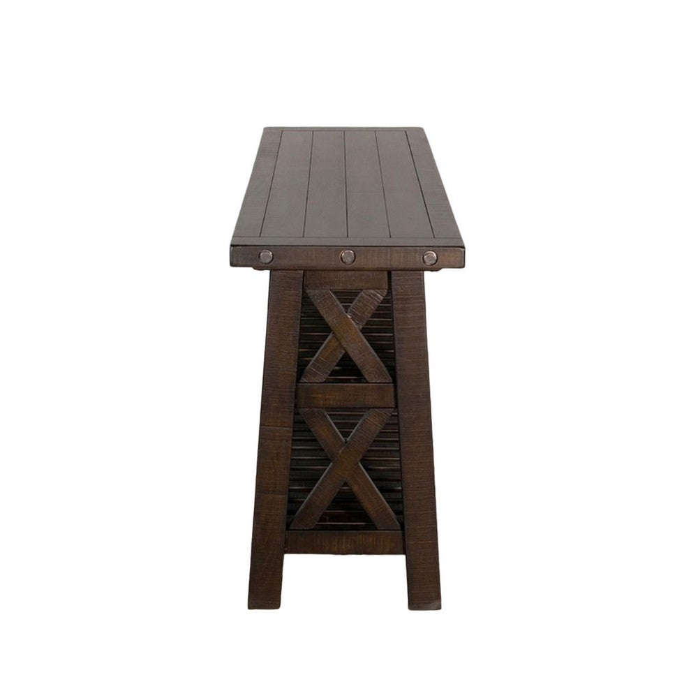 Anva Sofa Table, Dark Brown Mahogany, 2 Shelves, Rectangular 60 Inch
