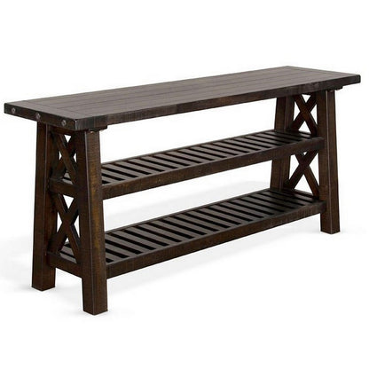 Anva Sofa Table, Dark Brown Mahogany, 2 Shelves, Rectangular 60 Inch