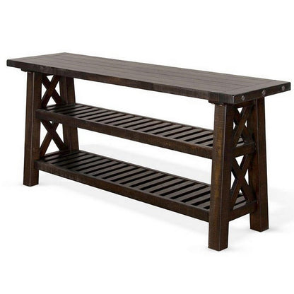 Anva Sofa Table, Dark Brown Mahogany, 2 Shelves, Rectangular 60 Inch