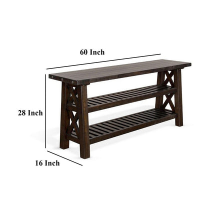 Anva Sofa Table, Dark Brown Mahogany, 2 Shelves, Rectangular 60 Inch
