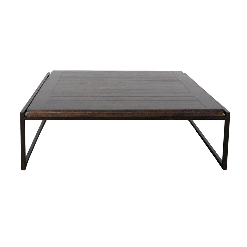 Lery Coffee Table, Dark Brown 50 Inch Square Wood Top, Black Metal
