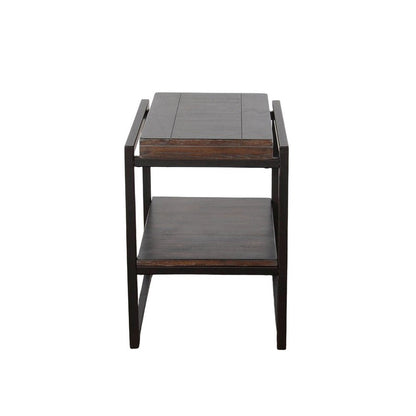 Lery Accent Chairside Table, Dark Brown Wood, Black Metal, 24 Inch
