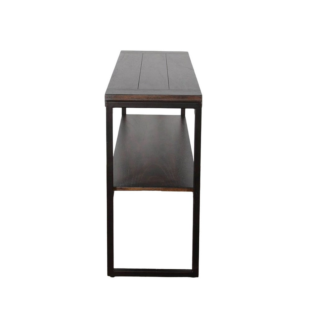 Lery Sofa Table, Dark Brown Wood, Black Metal, Bottom Shelf, 51 Inch
