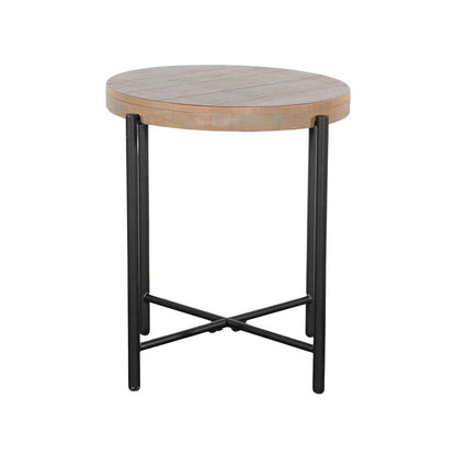 Reena Accent Chairside Table, Light Brown Wood, Black, Round 22 Inch