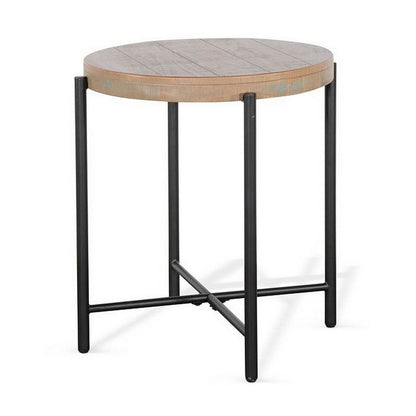 Reena Accent Chairside Table, Light Brown Wood, Black, Round 22 Inch