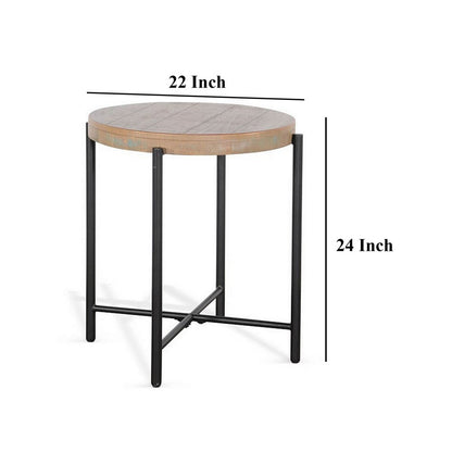 Reena Accent Chairside Table, Light Brown Wood, Black, Round 22 Inch