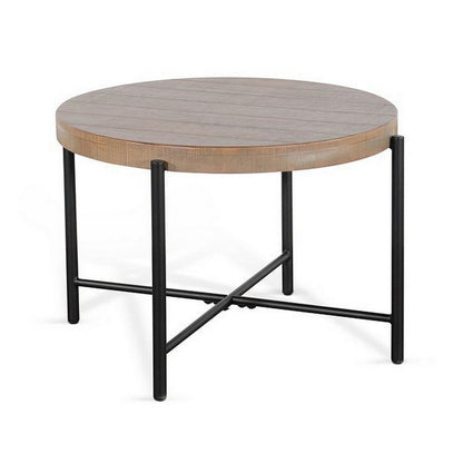 Reena End Table, Light Brown Mahogany, Black Metal, Round 28 Inch