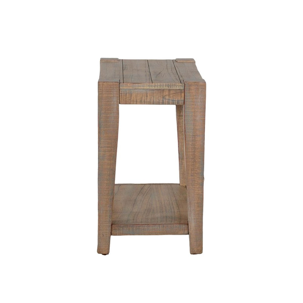 Lilly Accent Chairside Table, Light Brown Wood, Rectangular 25 Inch