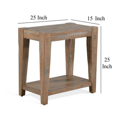 Lilly Accent Chairside Table, Light Brown Wood, Rectangular 25 Inch