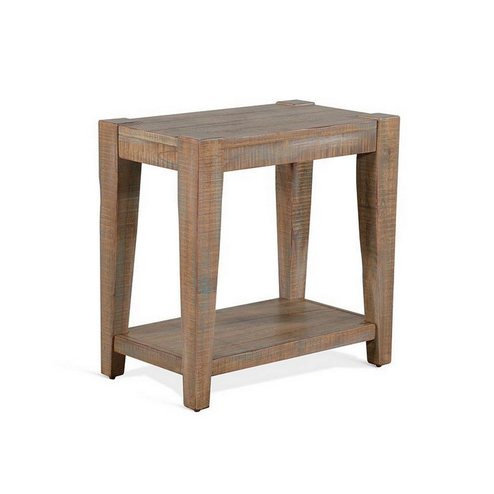 Lilly Accent Chairside Table, Light Brown Wood, Rectangular 25 Inch