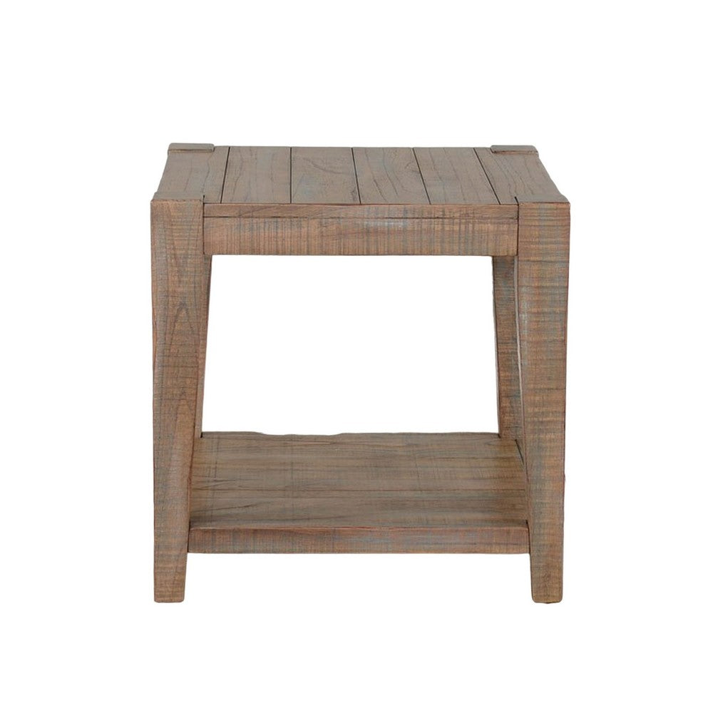 Lilly Side End Table, 1 Shelf, Weathered Brown, 24 Inch Square