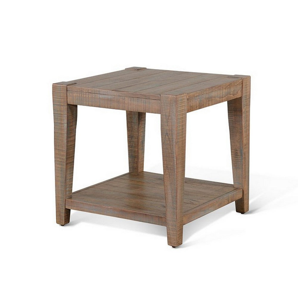 Lilly Side End Table, 1 Shelf, Weathered Brown, 24 Inch Square