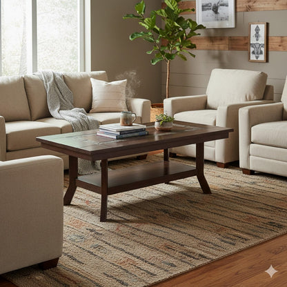 Odel Coffee Table, 1 Shelf, Dark Brown Mahogany, Rectangular 49 Inch