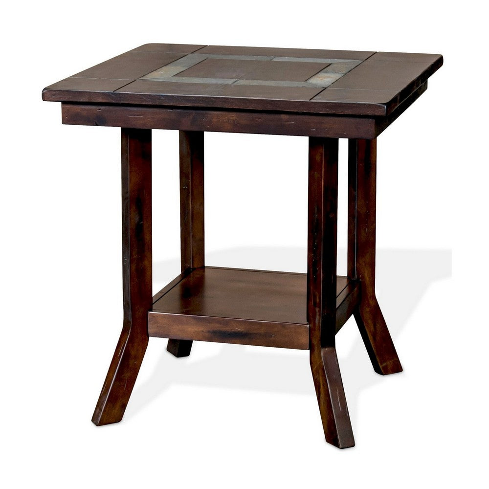 Odel Side End Table, 1 Shelf, Dark Brown Mahogany, Rectangular 25 Inch