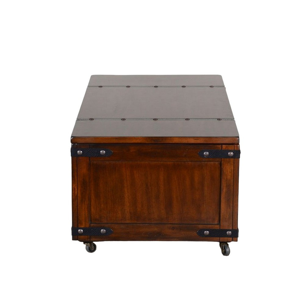 Odel Coffee Table, Dark Brown Mahogany Wood, Rectangular 48 Inch